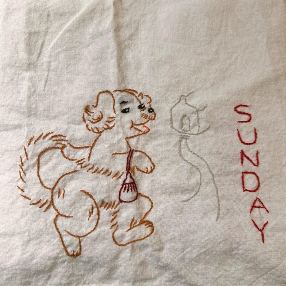 Unbranded Vintage Embroidered Dog Days of the Week Towels Set of 6 White‎ - Picture 3 of 9